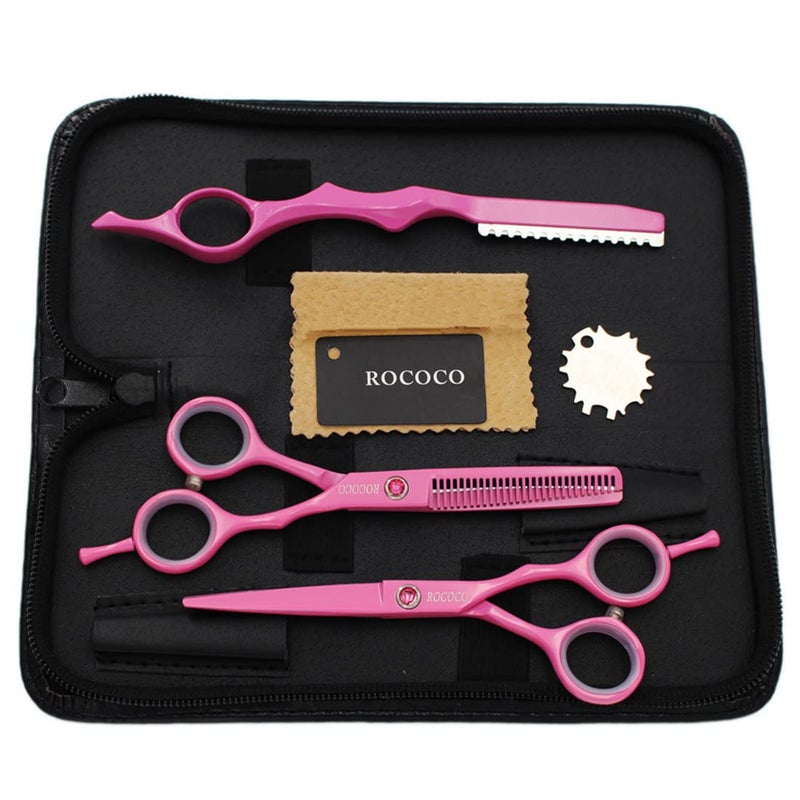 ROCOCO Professional 5.5 inch Pink Salon Hair Cutting Scissors and Hair Thinning Shears with Razor for Female Hairdresser(Pink) - Image 1